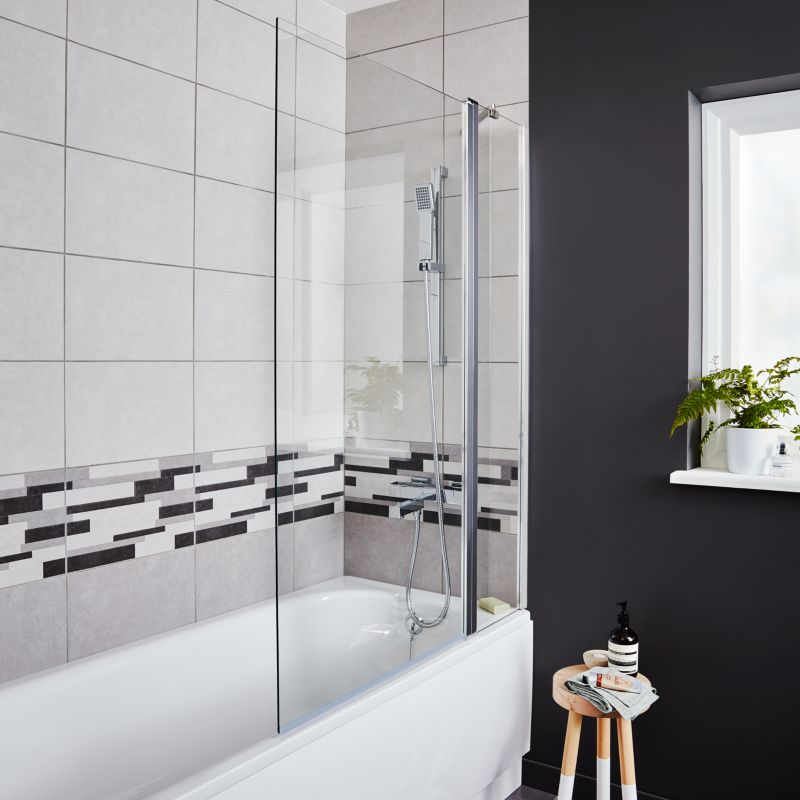 GoodHome Calera 2-delt badekarsafskærmning 140 x 105 cm krom/transparent glas