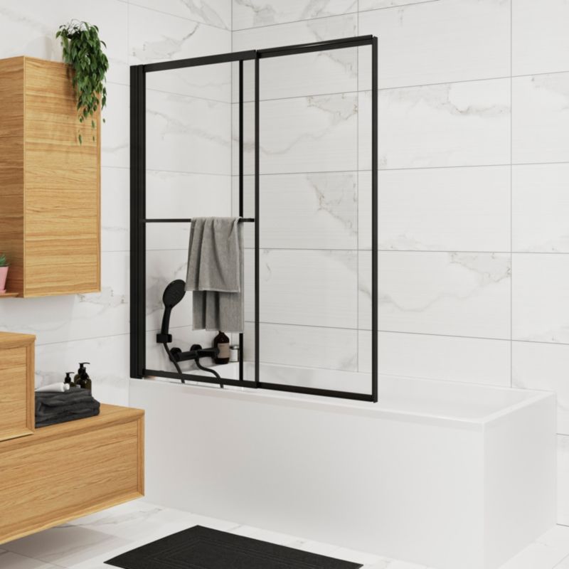 Badekarsafskærmning GoodHome Ezili 118 x 72,5 cm mat-sort