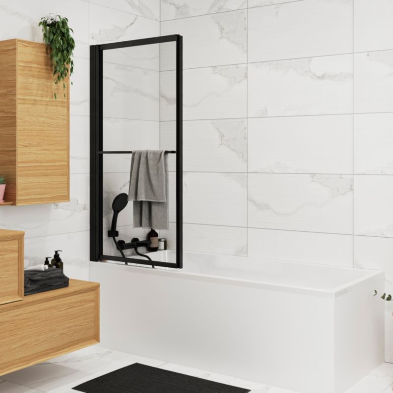 Paravan til badekar 118 x 72,5 cm Sort