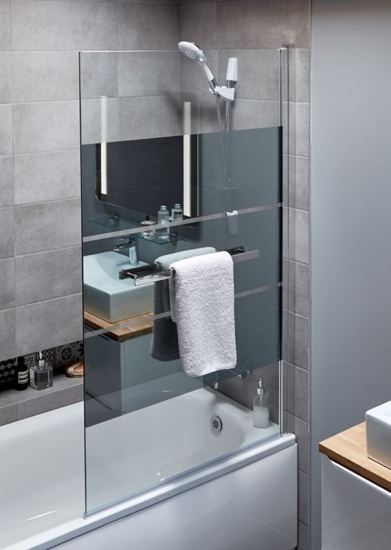 GoodHome Nubia 1-delt badekarsafskærmning 150 x 95 cm krom/spejldekor