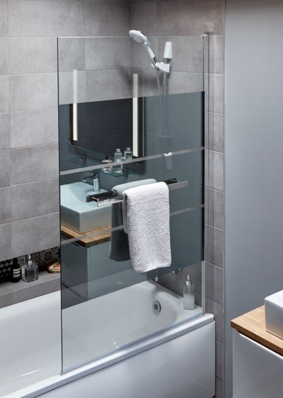 GoodHome Nubia 1-delt badekarsafskærmning 150 x 95 cm krom/spejldekor