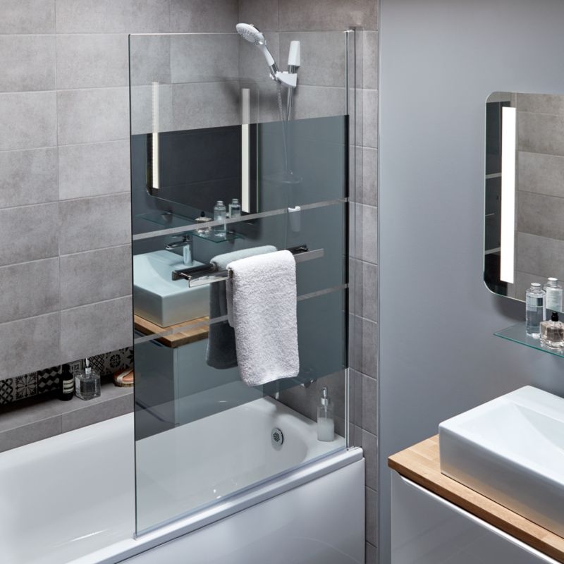 GoodHome Nubia 1-delt badekarsafskærmning 150 x 95 cm krom/spejldekor