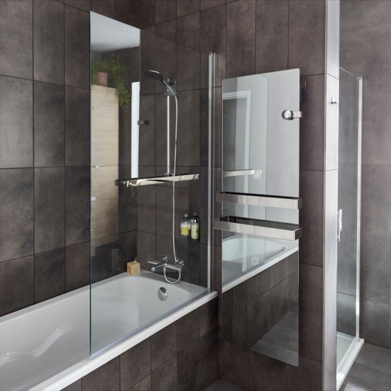 Badekarsvæg GoodHome Nubia 1-delt 150 x 95 cm krom/gennemsigtigt glas