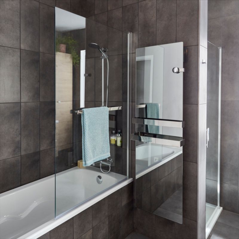 Badekarsvæg GoodHome Nubia 1-delt 150 x 95 cm krom/gennemsigtigt glas