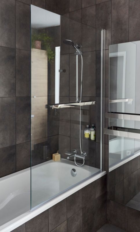 Badekarsvæg GoodHome Nubia 1-delt 150 x 95 cm krom/gennemsigtigt glas