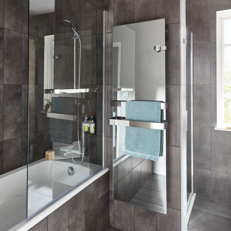 Badekarsvæg GoodHome Nubia 1-delt 150 x 95 cm krom/gennemsigtigt glas