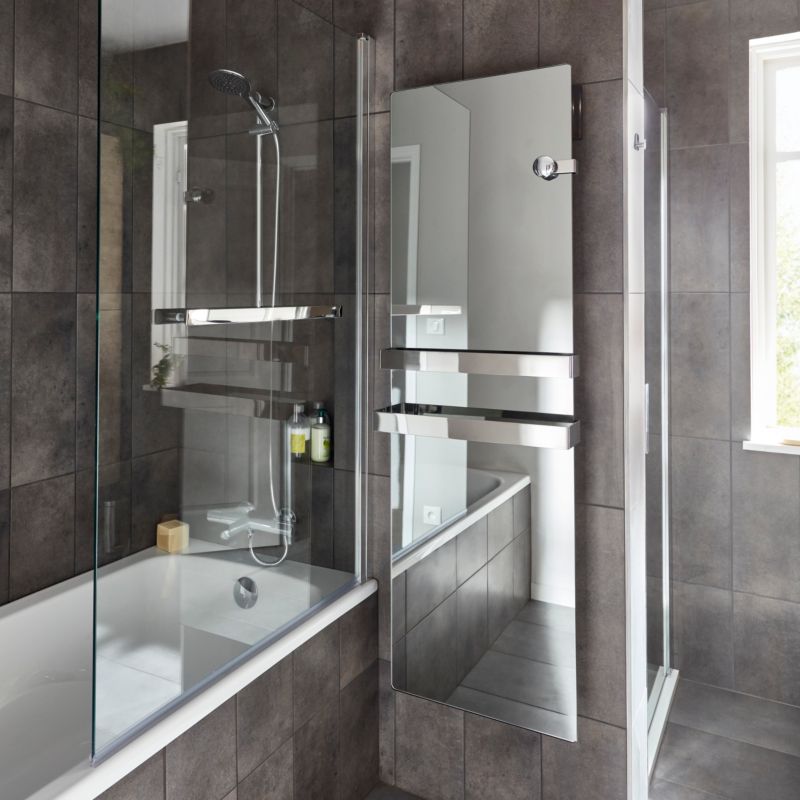 Badekarsvæg GoodHome Nubia 1-delt 150 x 95 cm krom/gennemsigtigt glas