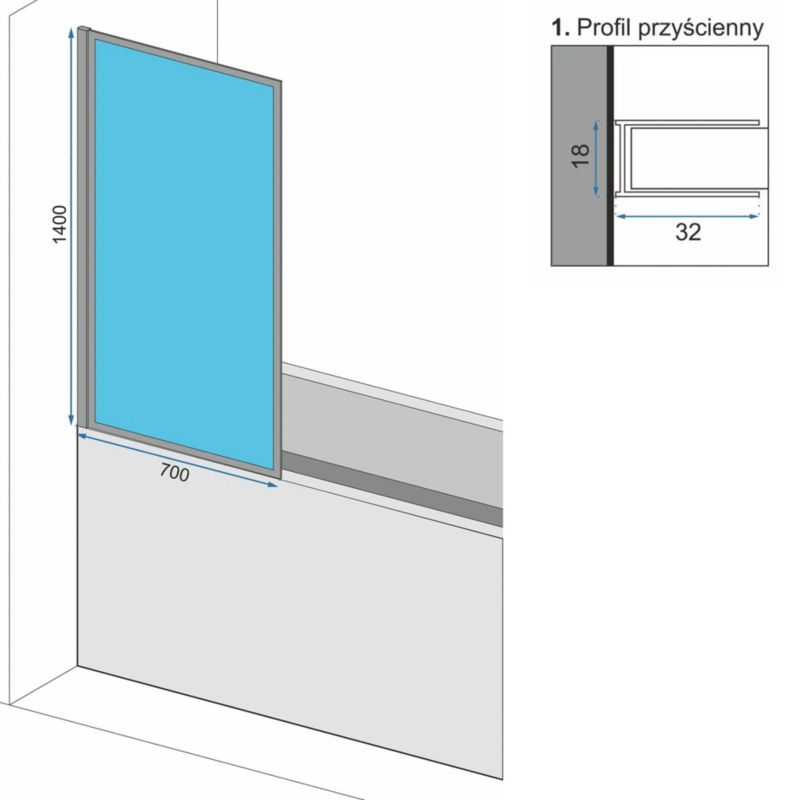 Paravan til Badekar LAGOS FIX 70x140 cm Sort