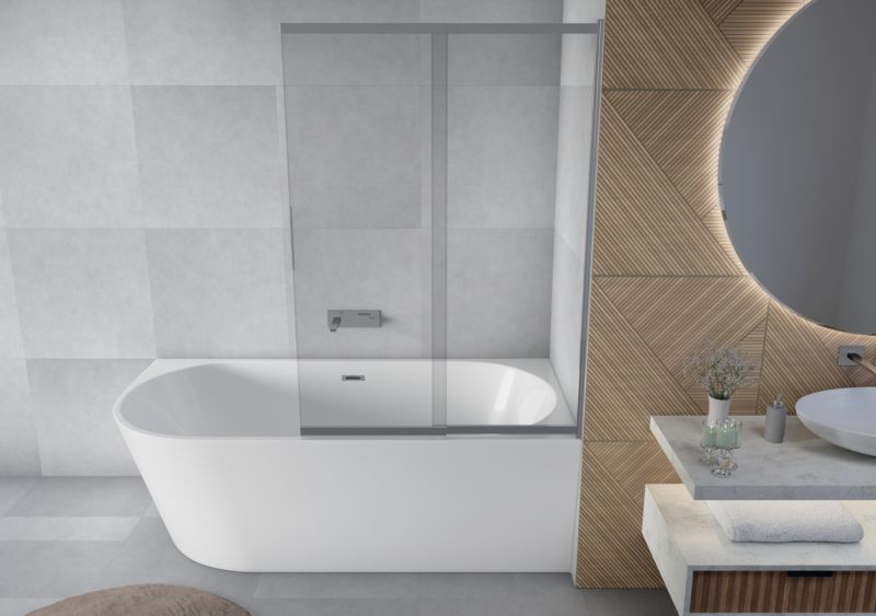Badekarsskærm 2-delt 100x150 cm Krom MITIS