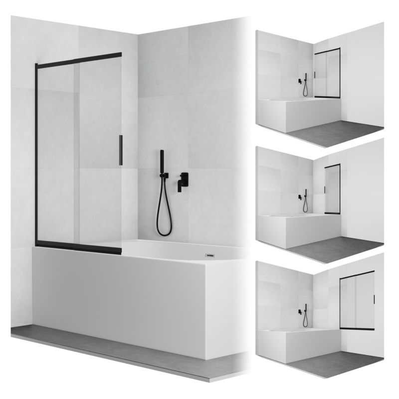 Paravan til Badekar 100x150 cm Skydedør Sort Hærdet Glas