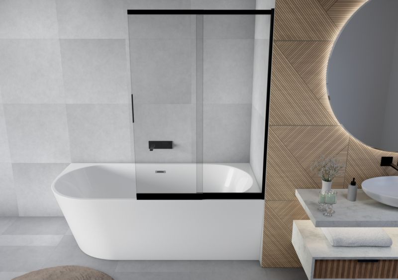 Paravan til Badekar 100x150 cm Skydedør Sort Hærdet Glas