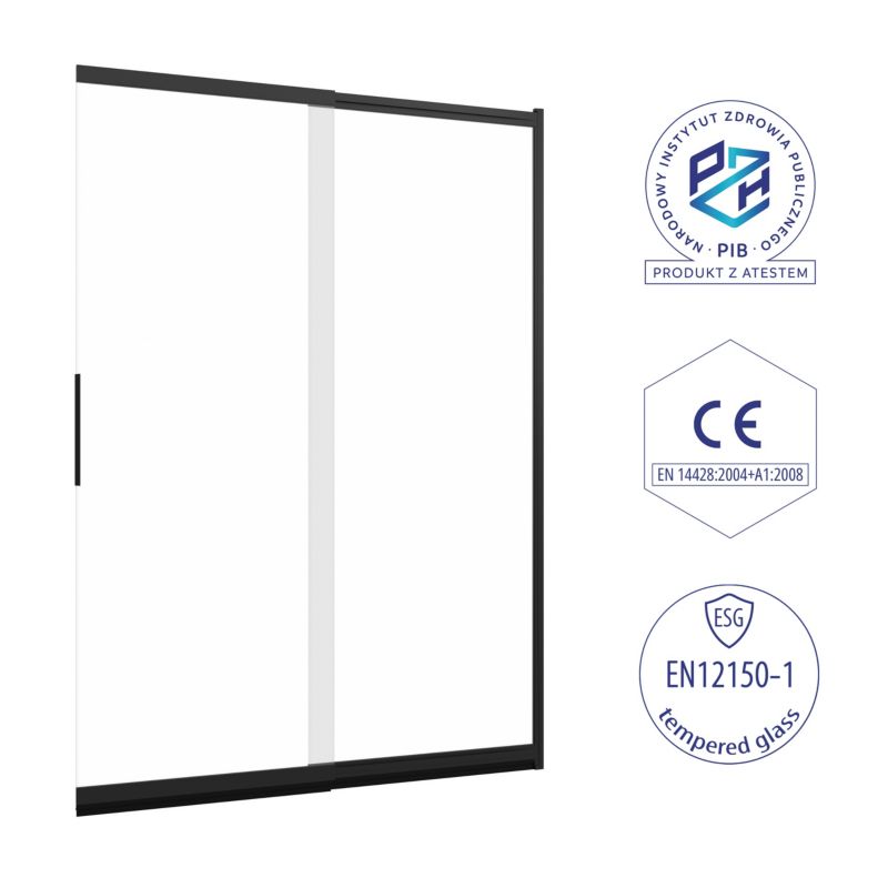 Paravan til Badekar 100x150 cm Skydedør Sort Hærdet Glas