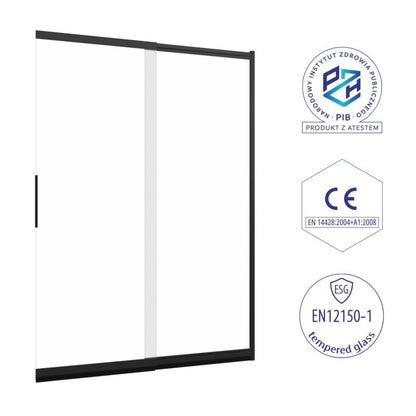 Paravan til Badekar 100x150 cm Skydedør Sort Hærdet Glas