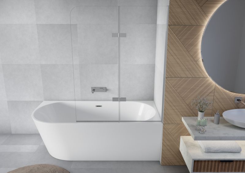 Paravan til Badekar 100x140 cm Foldbar 2-Dele Krom