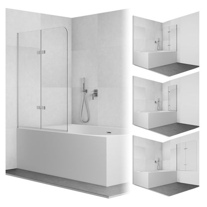 Badekarsskærm PICO 140x80 cm 2-delt Foldbar Krom