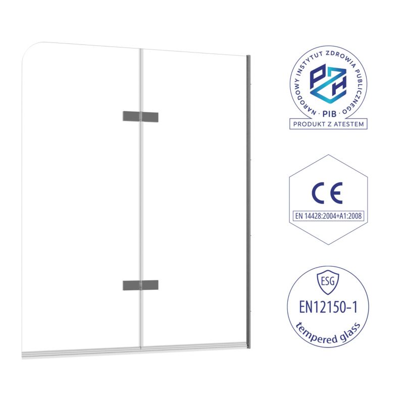 Badekarsskærm PICO 140x80 cm 2-delt Foldbar Krom