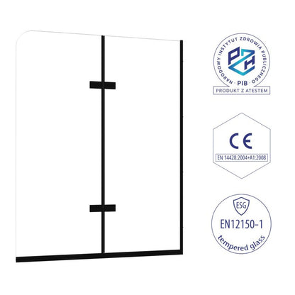 Paravan til Badekar 100x140 cm Hærdet Glas Sort 2-Dele