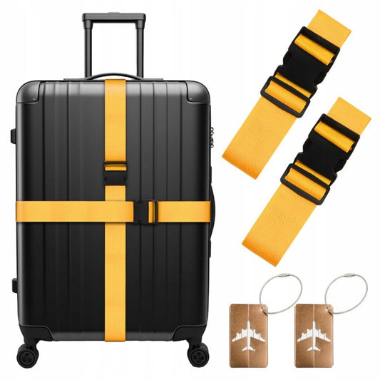 Dobbelt gul nylon bagagerem 190 cm x 5 cm med 2 metaladresseringsmærker