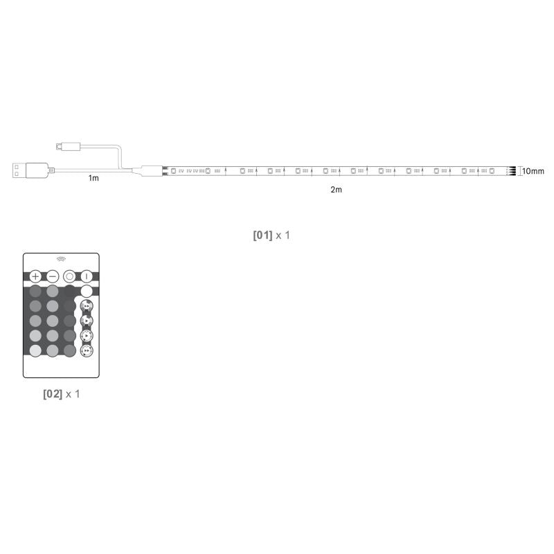 Donzy USB LED-strimmel 2 m sort med fjernbetjening