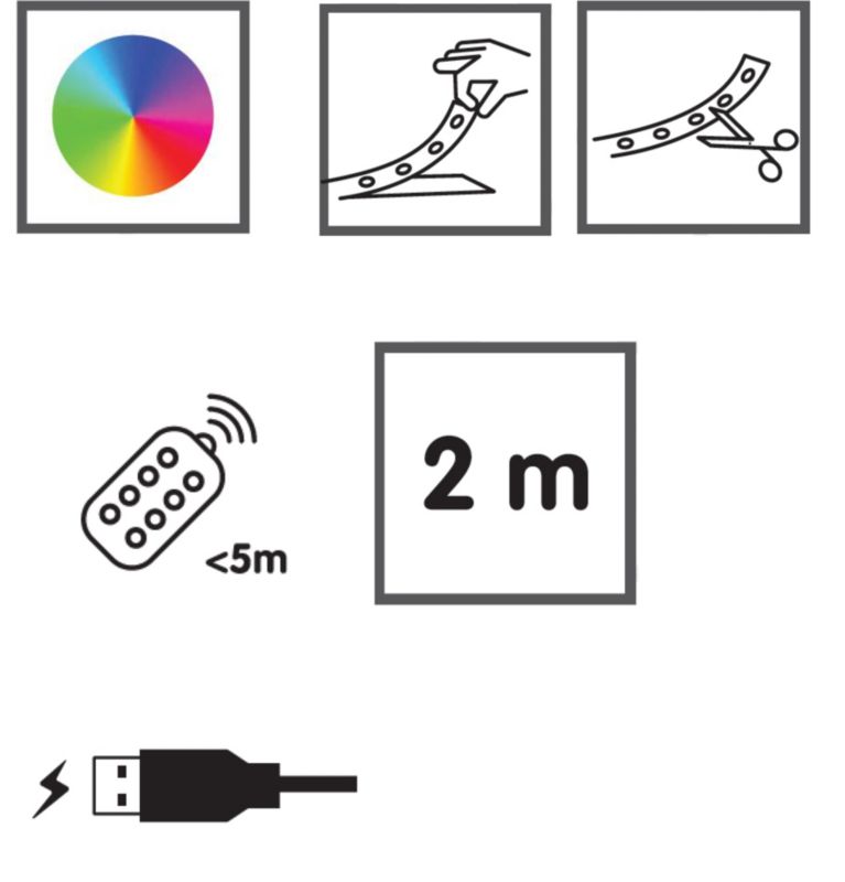 LED Strip Donzy USB 2 m Sort med Fjernbetjening