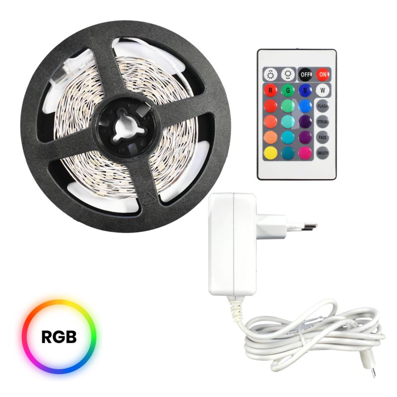 LED Strip E-light IP54 RGB 5 m Med Fjernbetjening