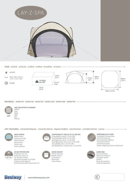 Bestway pavillon til jacuzzi 3,9 x 3,9 x 2,55 m