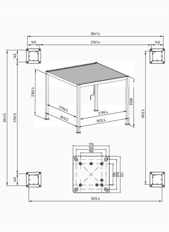 Pergola 3x3 m Hvid Aluminium med Lameltag