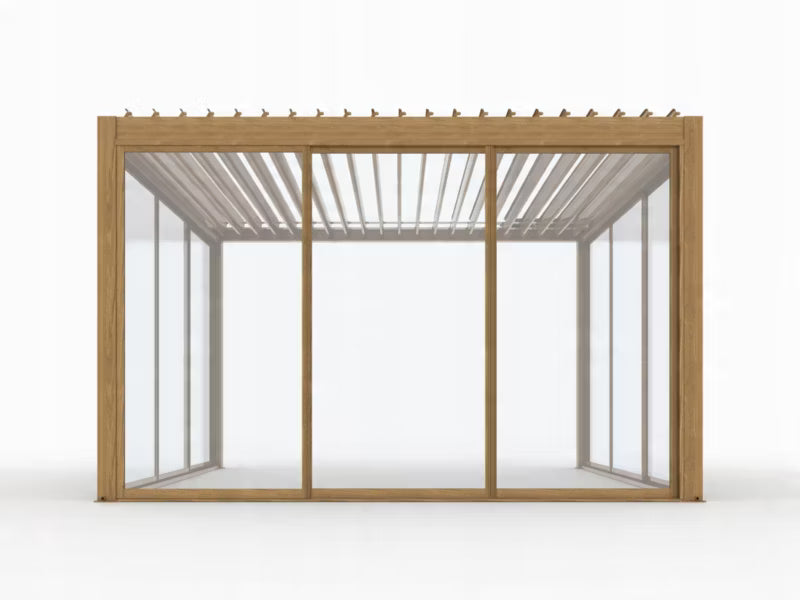 Pergola 3x4 m Trælook med LED og Elektrisk Tag