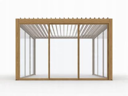 Pergola 3x4 m Trælook med LED og Elektrisk Tag