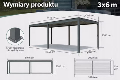 Pergola Borneo 3x6 m Antracit Aluminium
