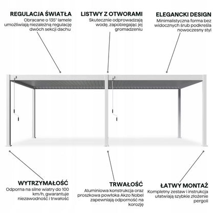 Pergola DELUXE 3,6x7,2 m Hvid Aluminium