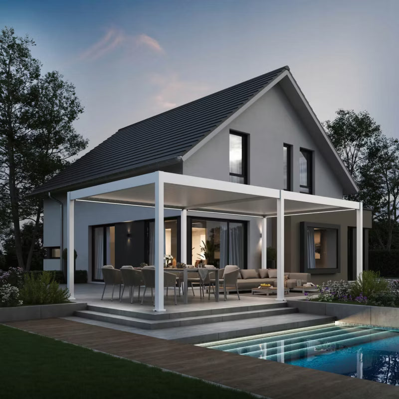 Pergola DELUXE Automatic 3,6x7,2 m Hvid med LED