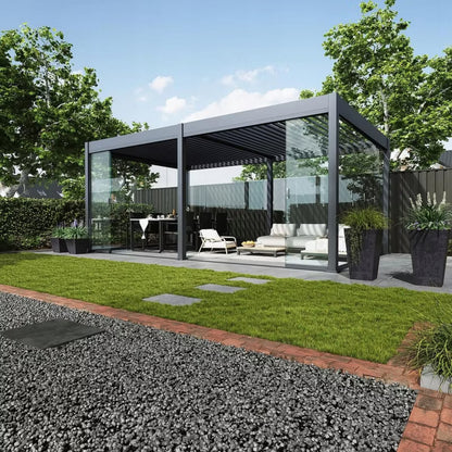 Pergola Deluxe Automatisk LED 3,6x6 m Antracit Aluminium
