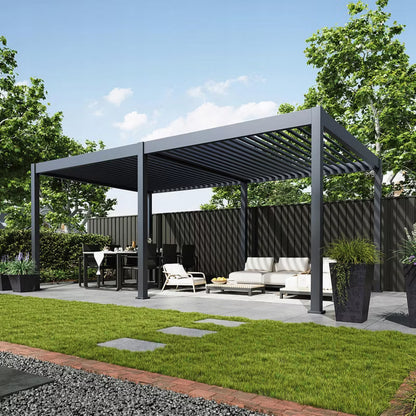 Pergola Deluxe Automatisk LED 3,6x6 m Antracit Aluminium