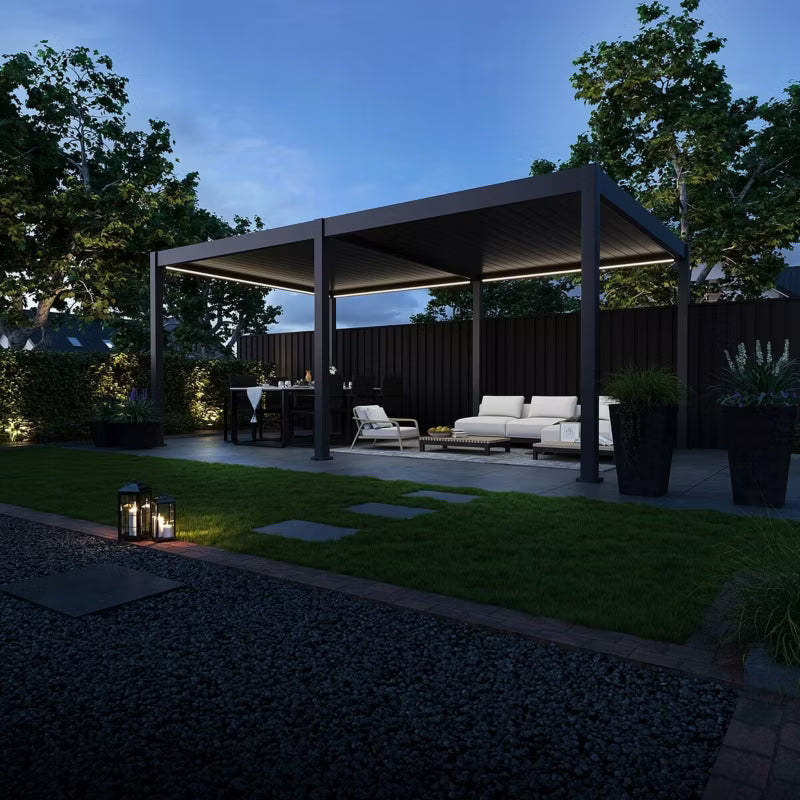 Pergola Deluxe Automatisk LED 3,6x6 m Antracit Aluminium