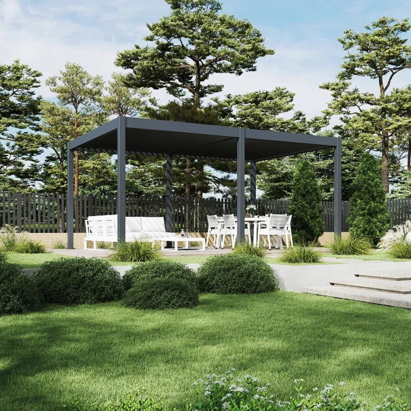 Pergola Deluxe Automatisk LED 3,6x5,3 m Antracit Aluminium