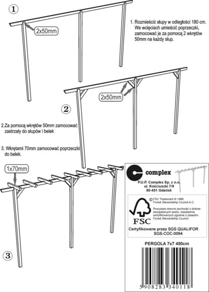 Pergola Dobbelt 450x65 cm H245 Imprægneret Træ