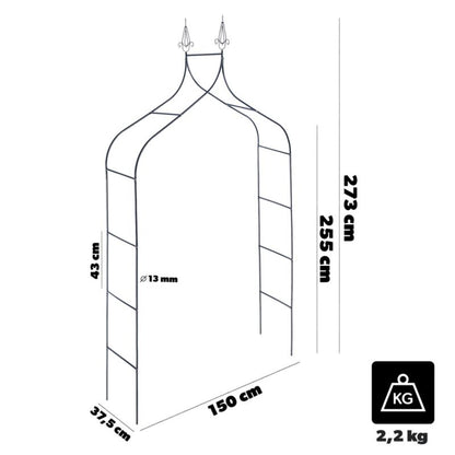 KADAX metalhavepergola 255 cm bue med blomster støtte til roser og klatreplanter 1 stk.