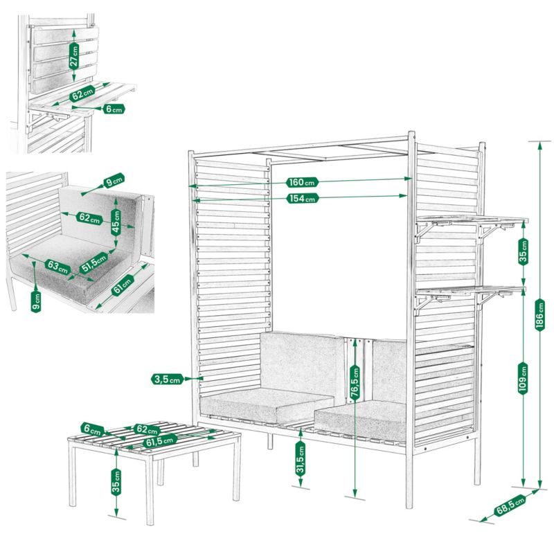 Pergola med Bænk og Bord 160x68,5x186 cm Brun