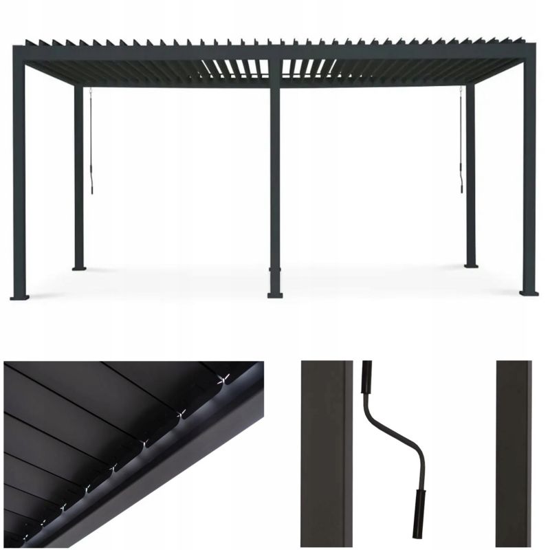 Aluminiumspergola Premium 3x6 m Grå Vandtæt