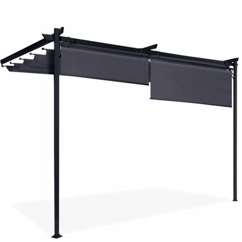 Pergola Vægmonteret 4x2,7 m Med Solskærmsgardiner Antracit