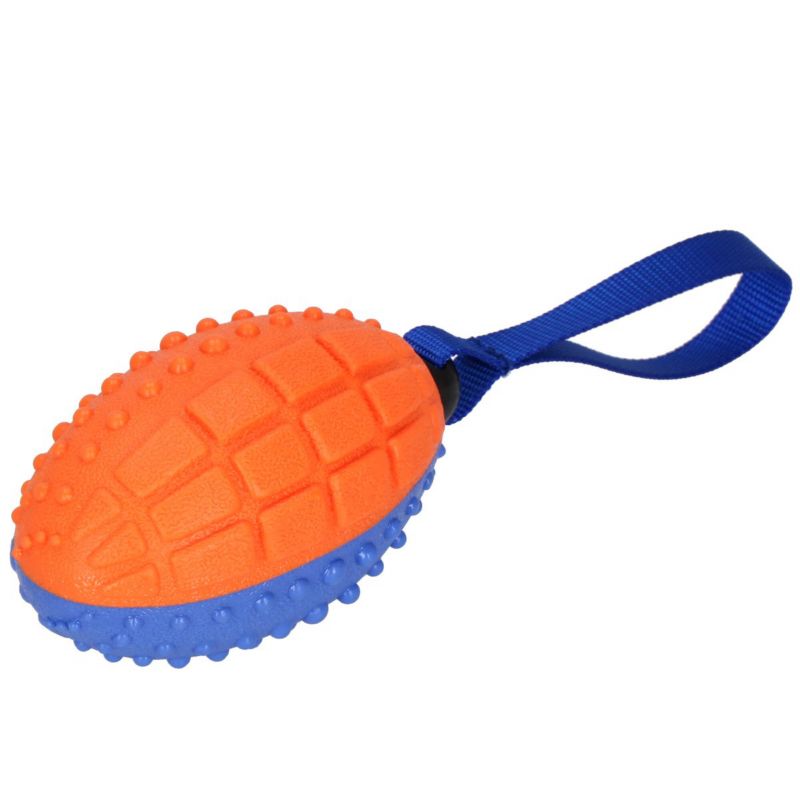 Springos pibelydende rugbybold til hund med snor, blå-orange, 1 stk.