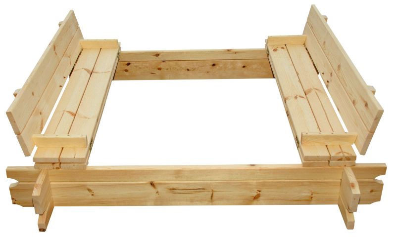 Sandkasse med låg og bænk 120 x 120 cm