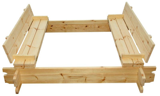 Sandkasse med låg og bænk 120 x 120 cm