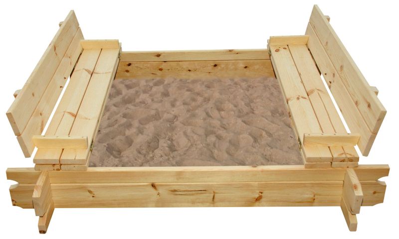 Sandkasse med låg og bænk 120 x 120 cm