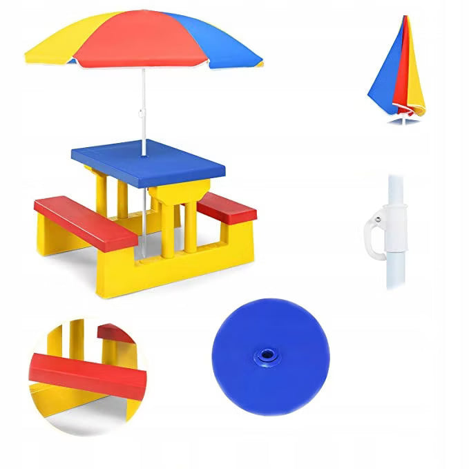 Picknickbord Børn 67x41 cm med Parasol Gul
