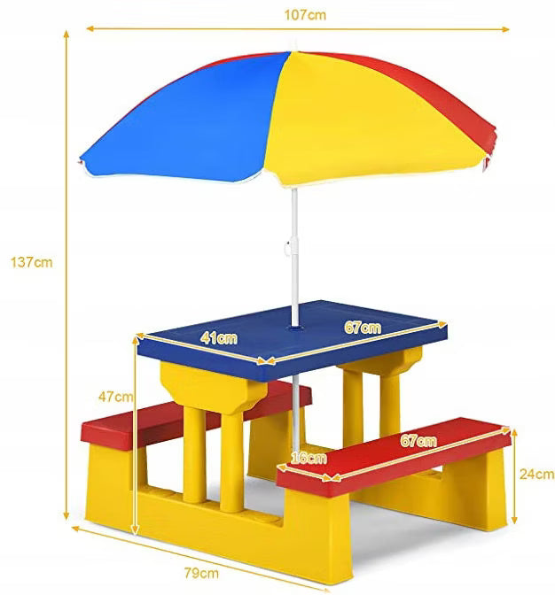 Picknickbord Børn 67x41 cm med Parasol Gul