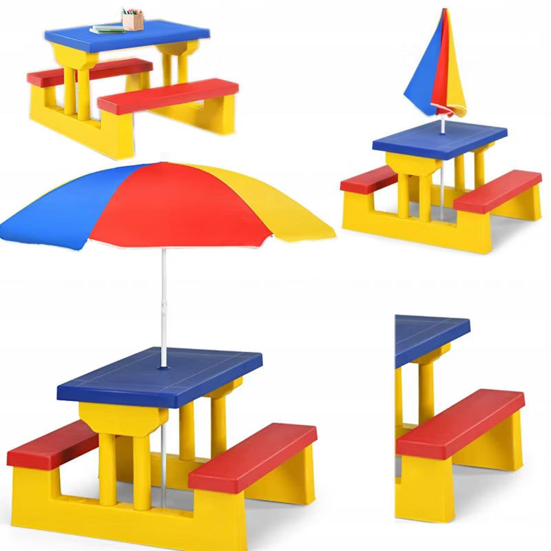 Picknickbord Børn 67x41 cm med Parasol Gul