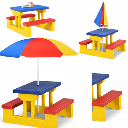 Picknickbord Børn 67x41 cm med Parasol Gul