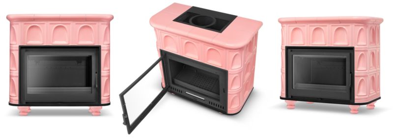 Kakkelovn med støbejernsindsats FLORENCJA HIGHER, keramisk, Barbie Pink, 1 stk
